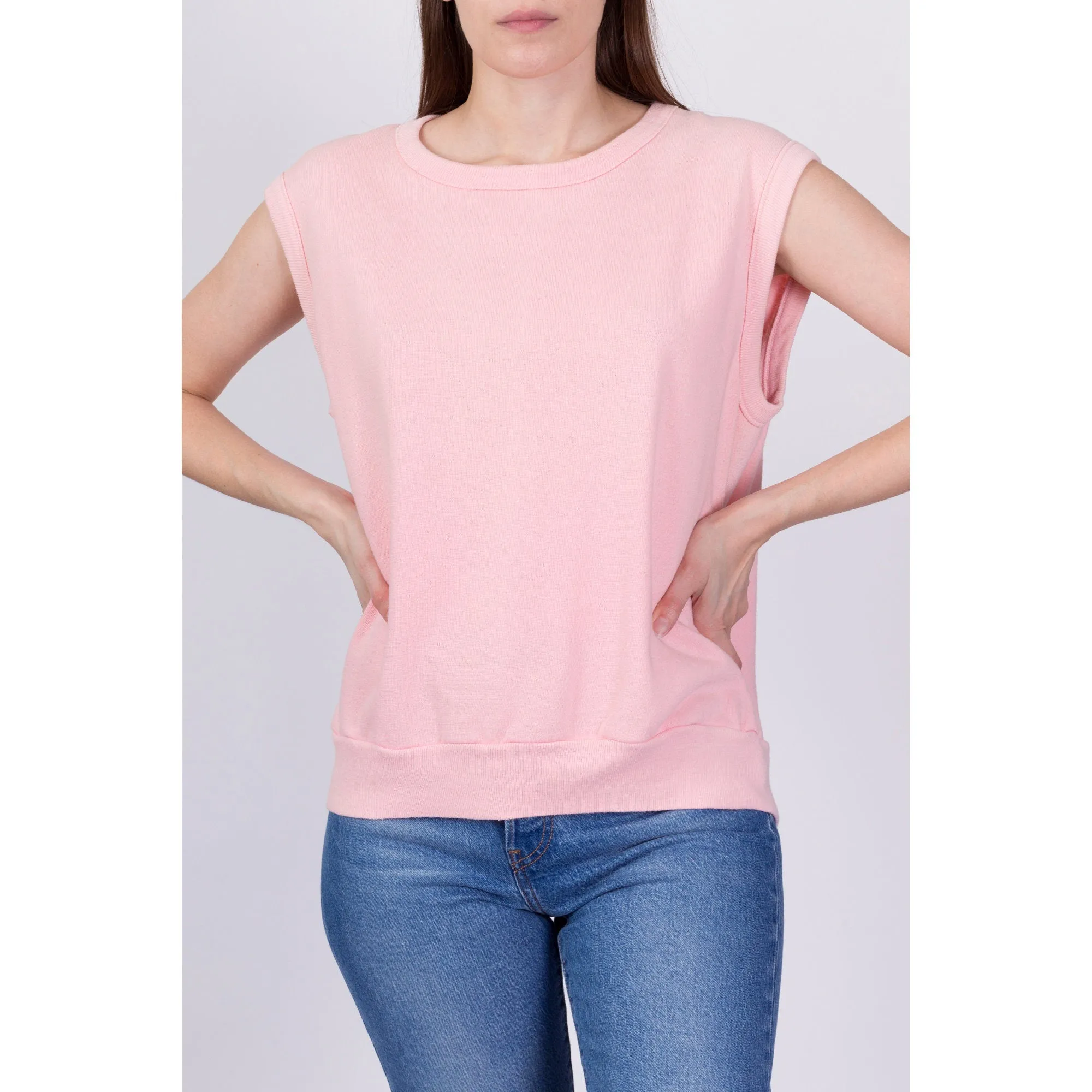 80s Soft Pink Sleeveless Sweatshirt - Large