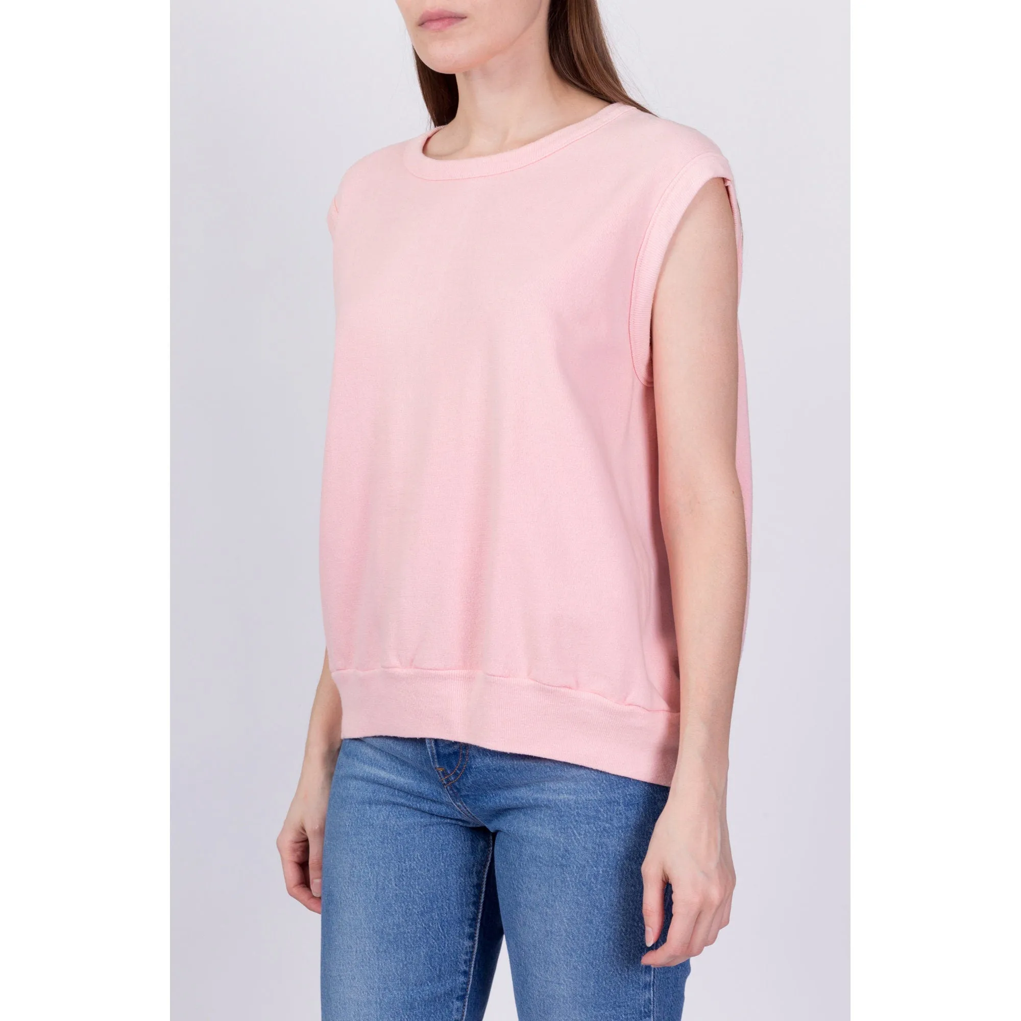 80s Soft Pink Sleeveless Sweatshirt - Large