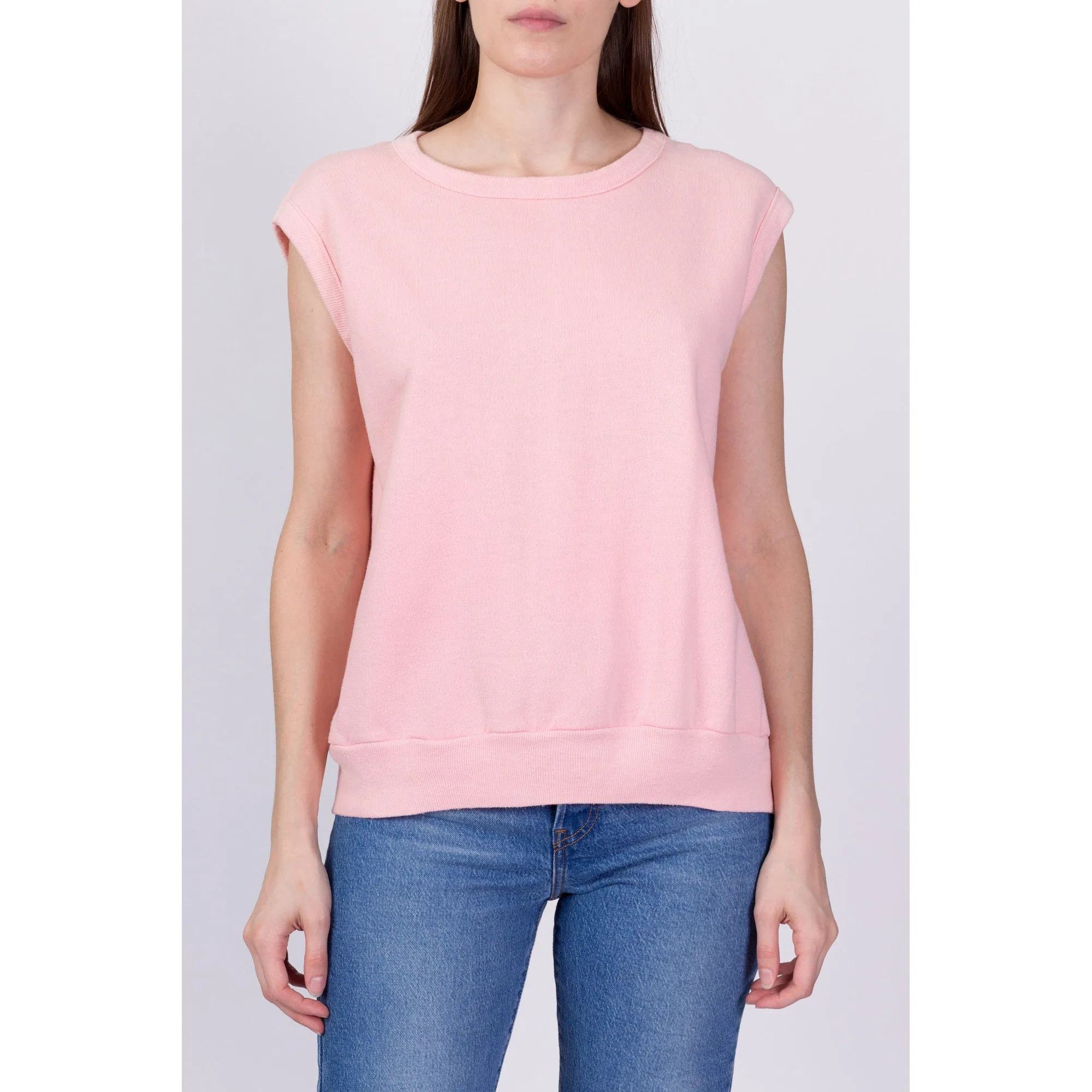 80s Soft Pink Sleeveless Sweatshirt - Large