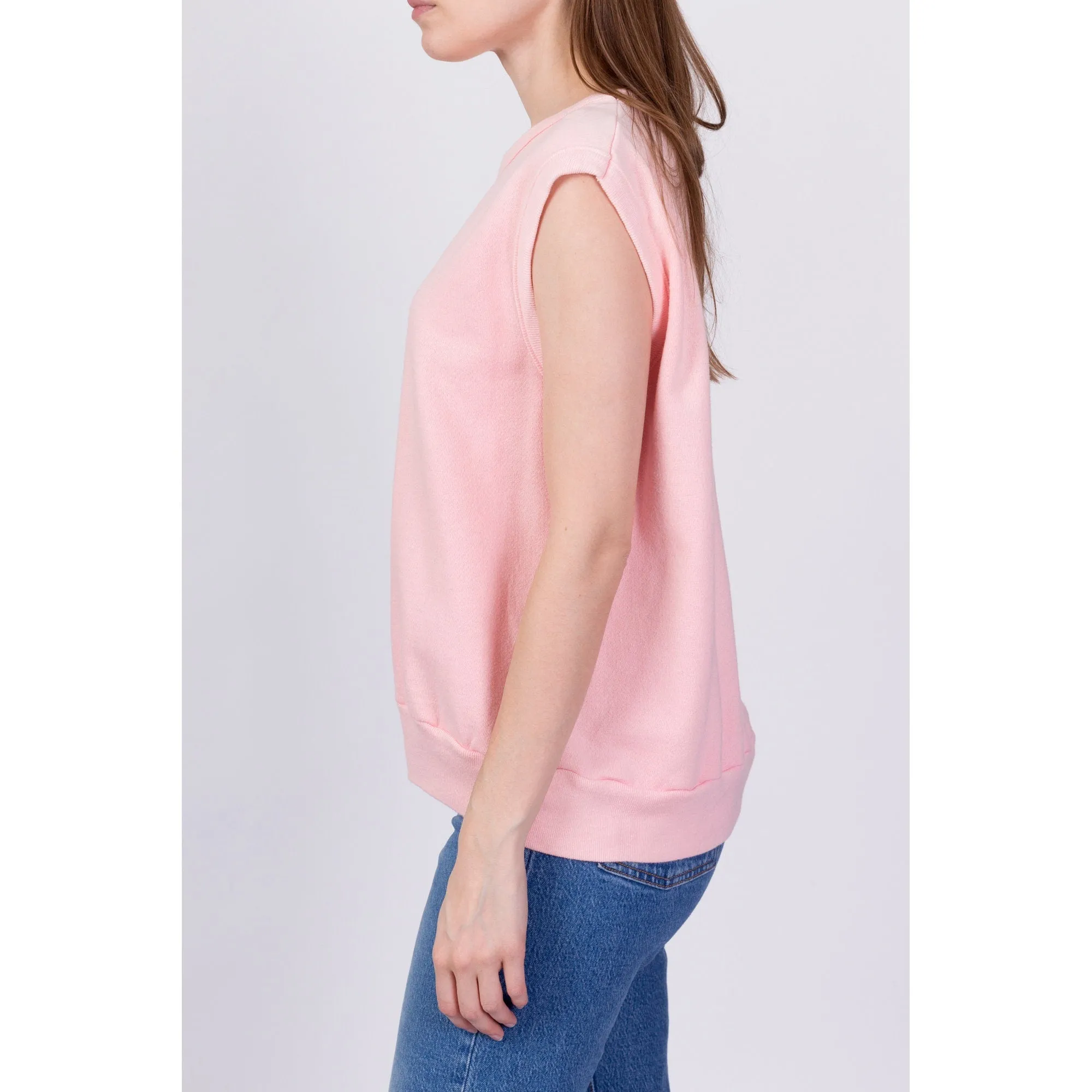80s Soft Pink Sleeveless Sweatshirt - Large
