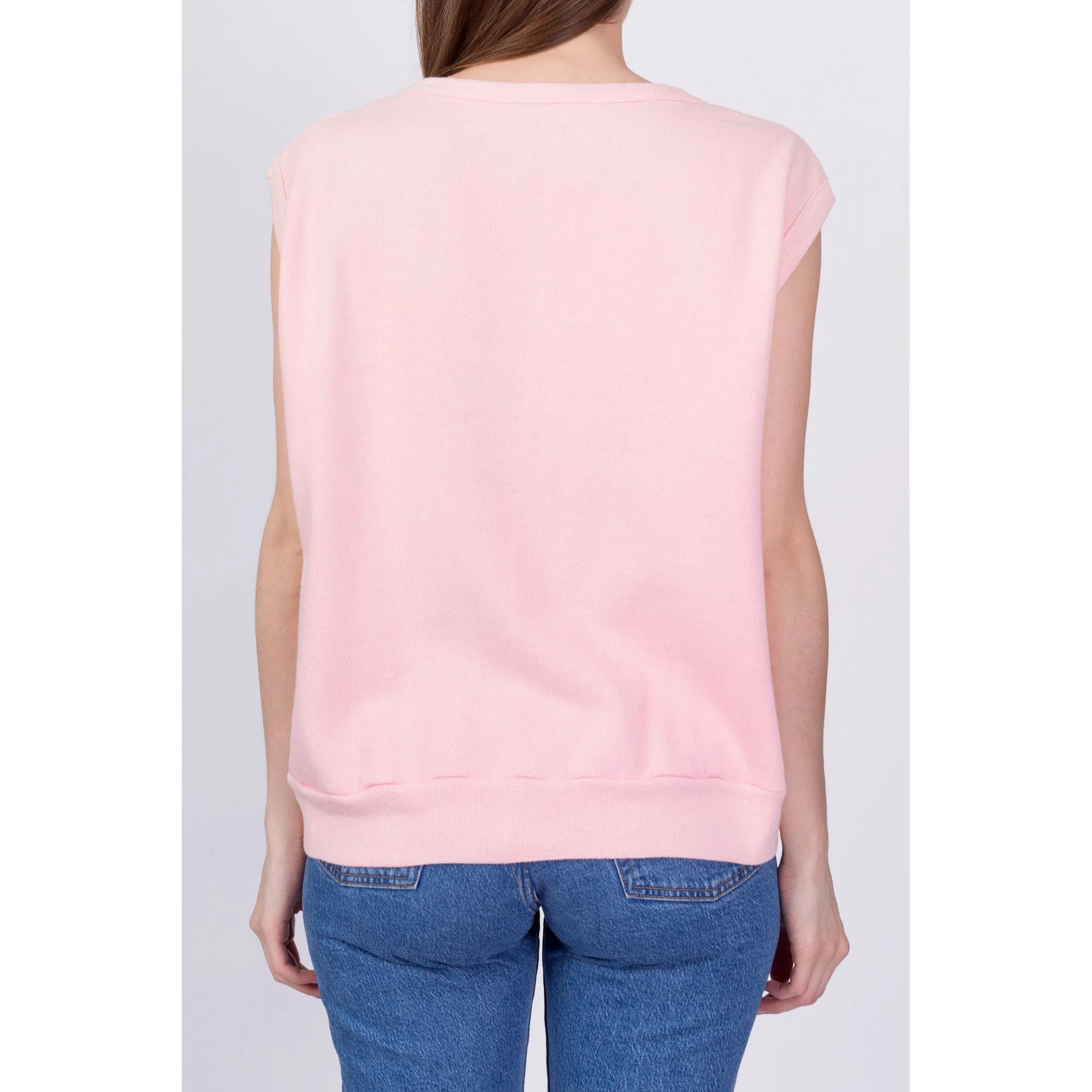80s Soft Pink Sleeveless Sweatshirt - Large