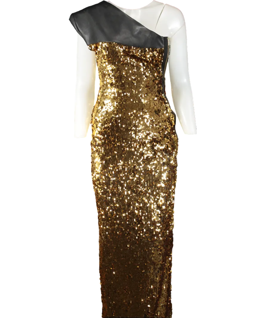 AQUA Metallic Lloyd Asymmetric Embellished Maxi Dress UK 6