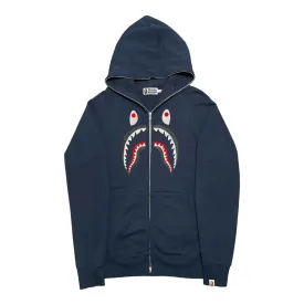 BAPE Embroidered Chest Shark Full Zip Hooded Sweatshirt Navy Blue