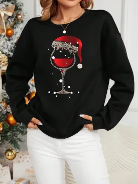 Black crew neck sweatshirt|Merry Christmas Crew Neck Sweatshirt For Women