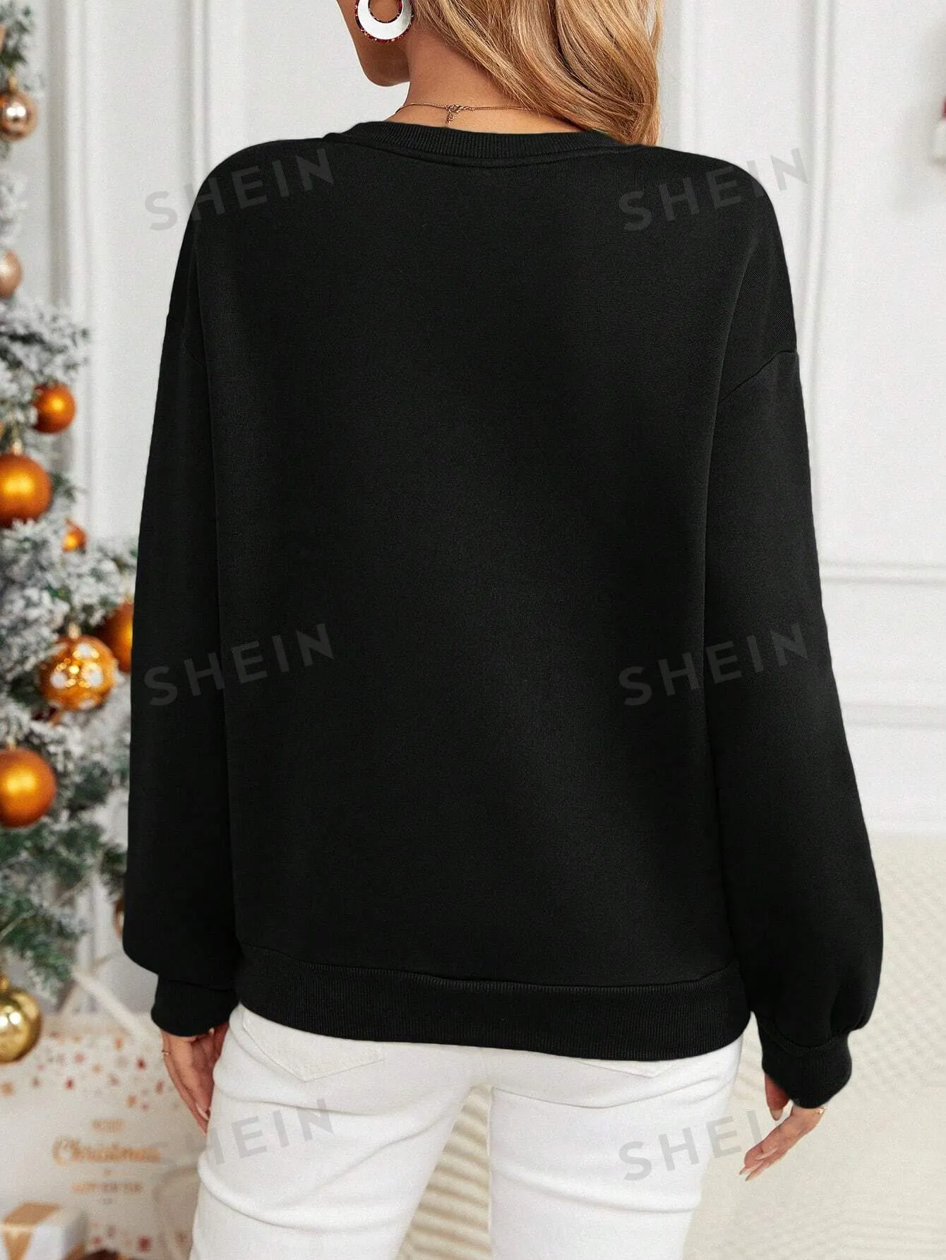 Black crew neck sweatshirt|Merry Christmas Crew Neck Sweatshirt For Women
