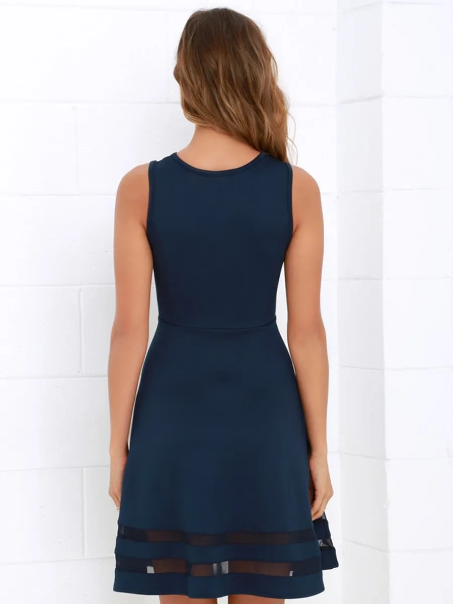 Black Sleeveless Plain Crew Neck Mini Dress