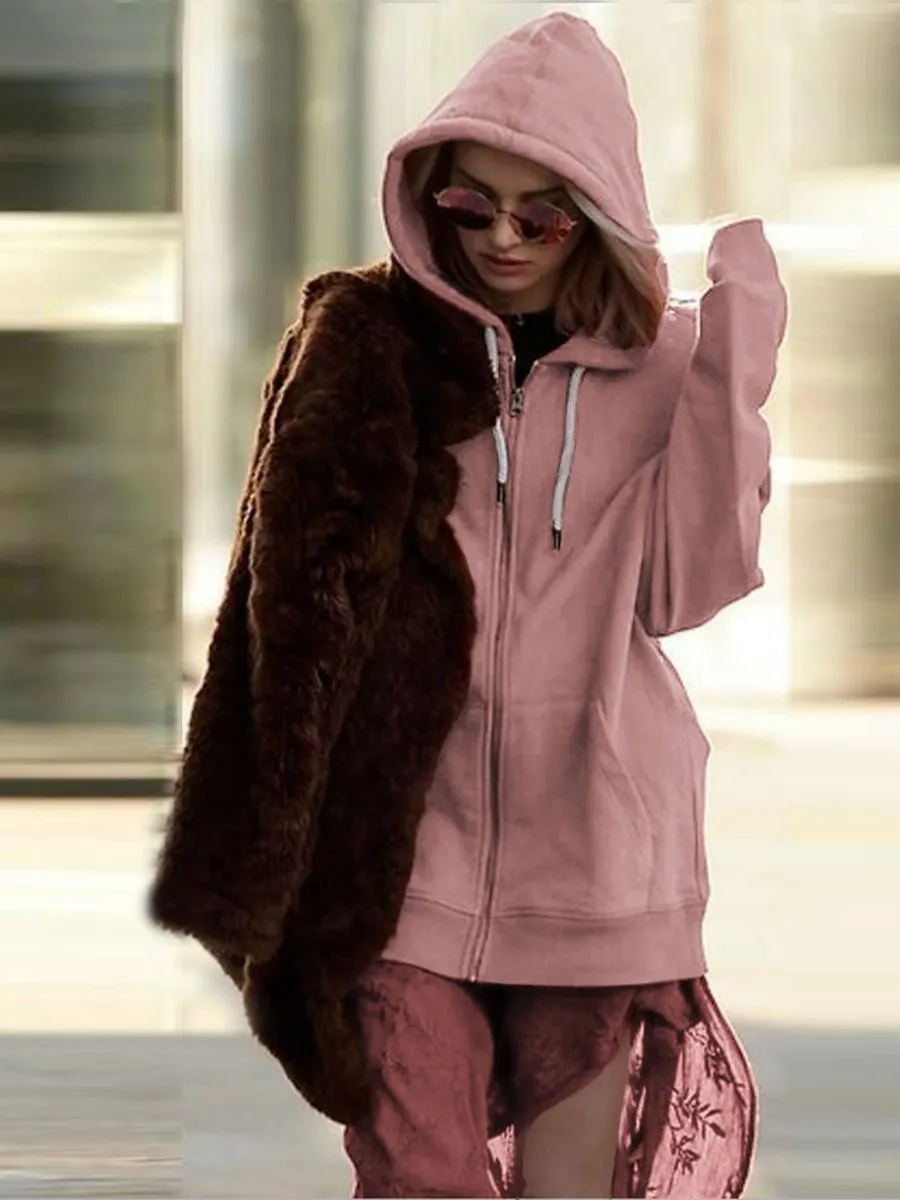 Casual Long Sleeve Zip Up Hoodie