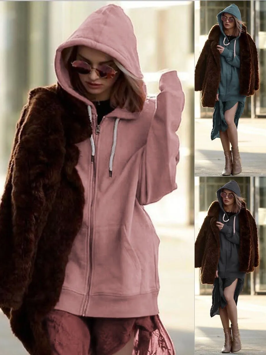Casual Long Sleeve Zip Up Hoodie