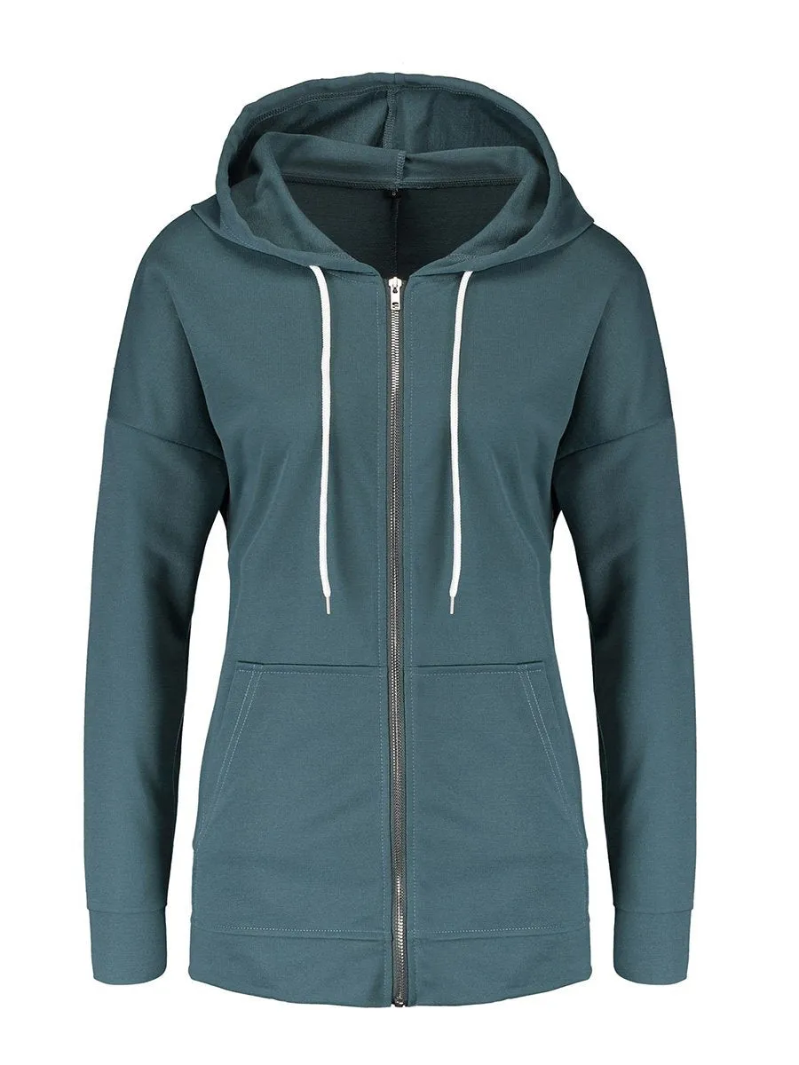 Casual Long Sleeve Zip Up Hoodie