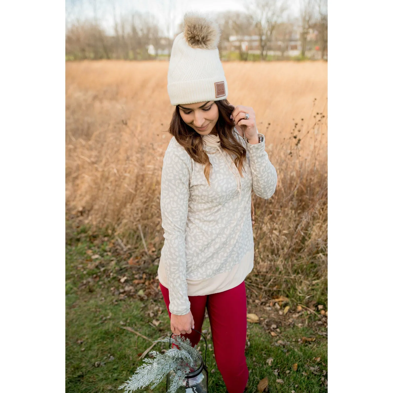 Cheetah Solid Trimmed Cowl Neck