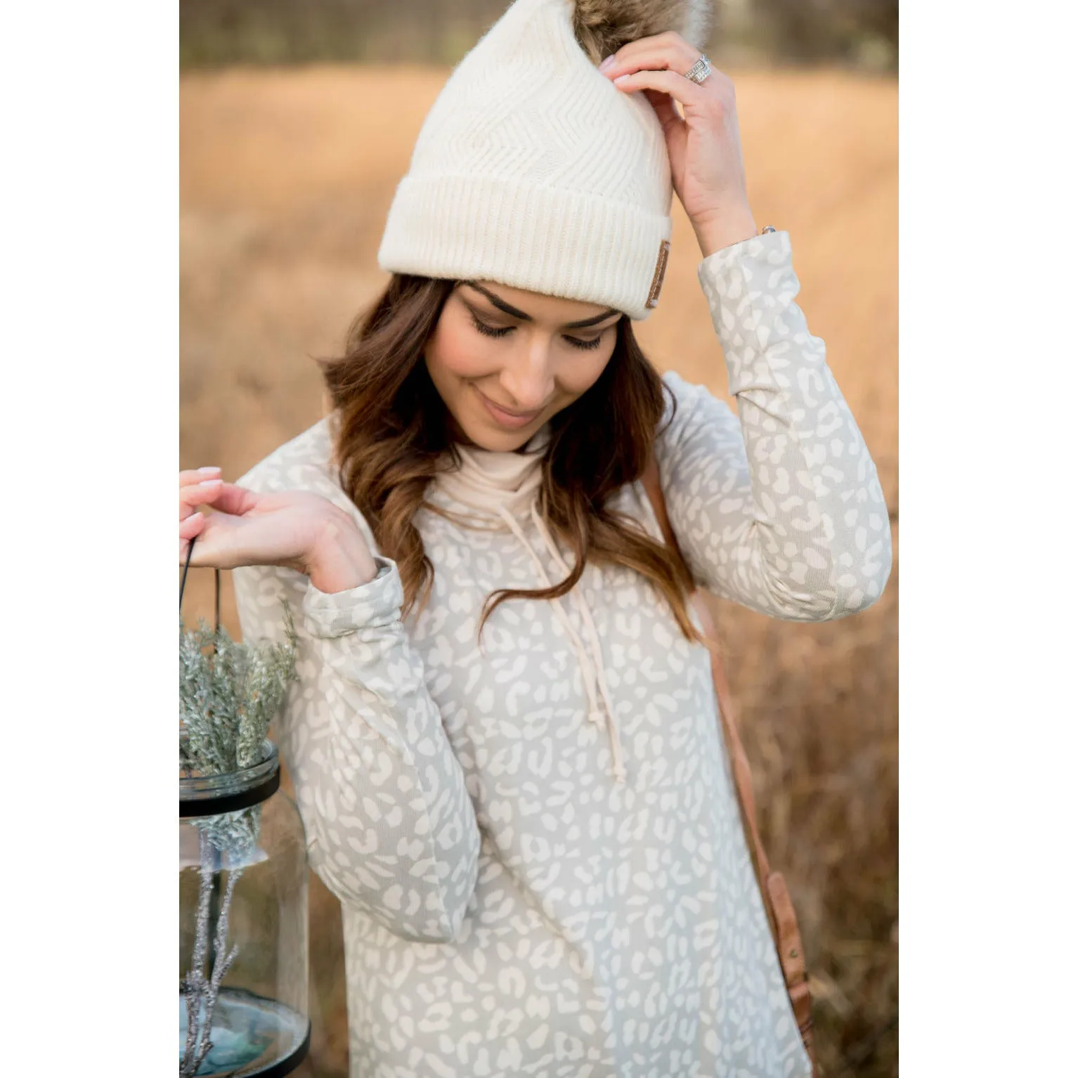 Cheetah Solid Trimmed Cowl Neck