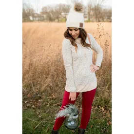 Cheetah Solid Trimmed Cowl Neck
