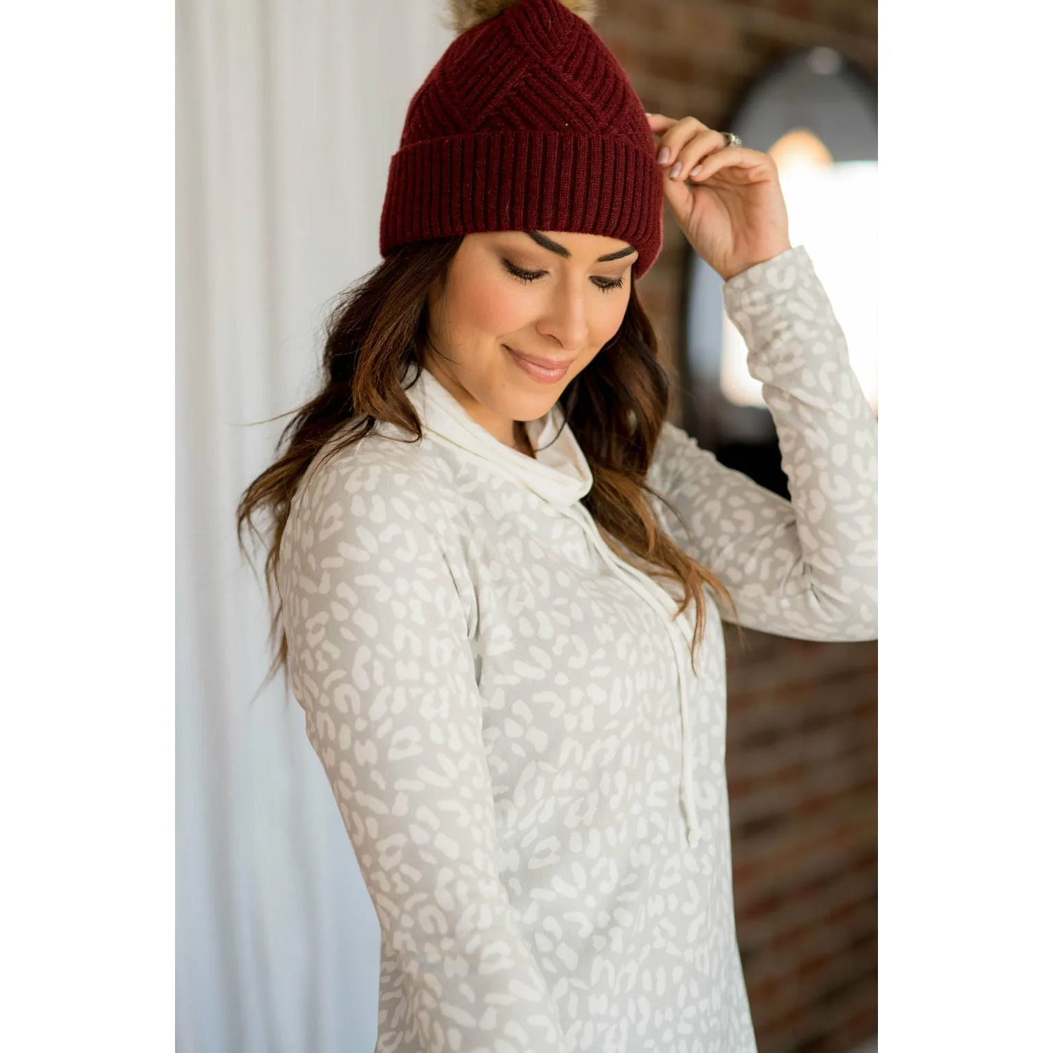 Cheetah Solid Trimmed Cowl Neck
