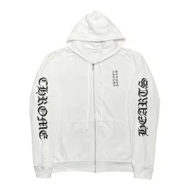 Chrome Hearts Vertical Logo Zip Up Hooded Sweatshirt White