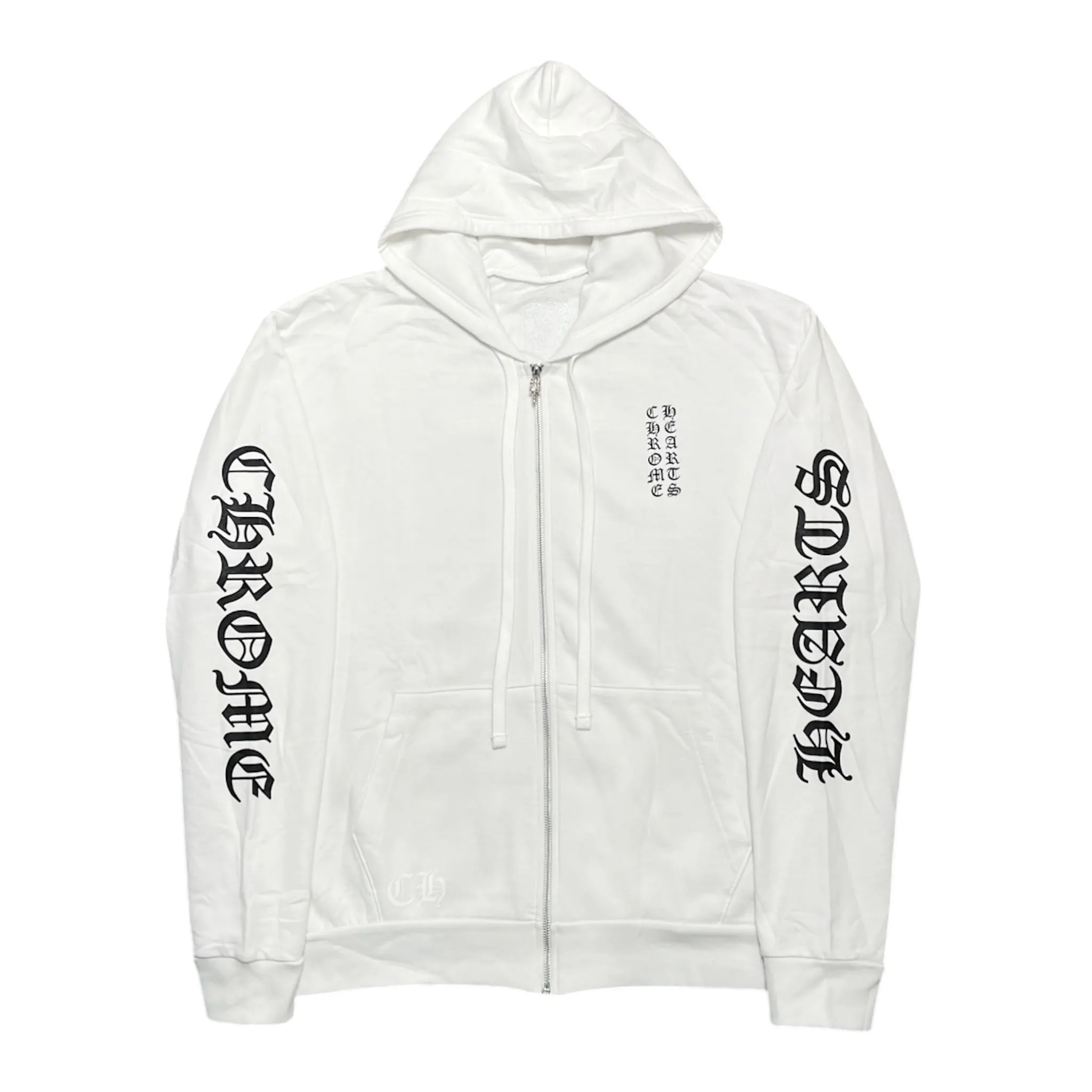 Chrome Hearts Vertical Logo Zip Up Hooded Sweatshirt White