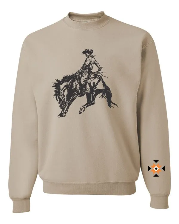 Cowboy with Aztec Sleeve Graphic Crew Sweatshirt
