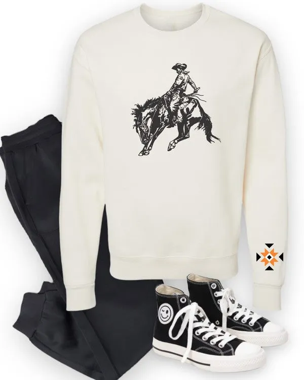 Cowboy with Aztec Sleeve Graphic Crew Sweatshirt
