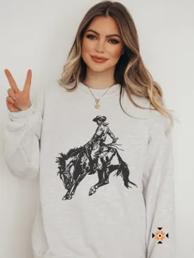 Cowboy with Aztec Sleeve Graphic Crew Sweatshirt