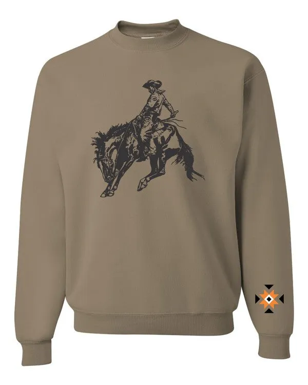 Cowboy with Aztec Sleeve Graphic Crew Sweatshirt