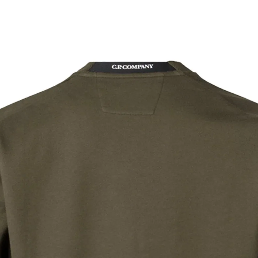 C.P. Company Diagonal Raised Fleece Crew Neck Lens Sweatshirt in Ivy Green