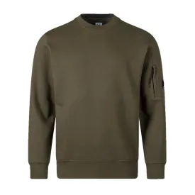 C.P. Company Diagonal Raised Fleece Crew Neck Lens Sweatshirt in Ivy Green