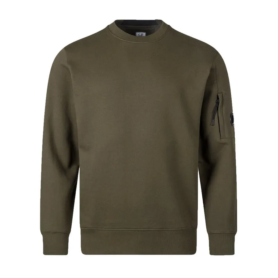 C.P. Company Diagonal Raised Fleece Crew Neck Lens Sweatshirt in Ivy Green