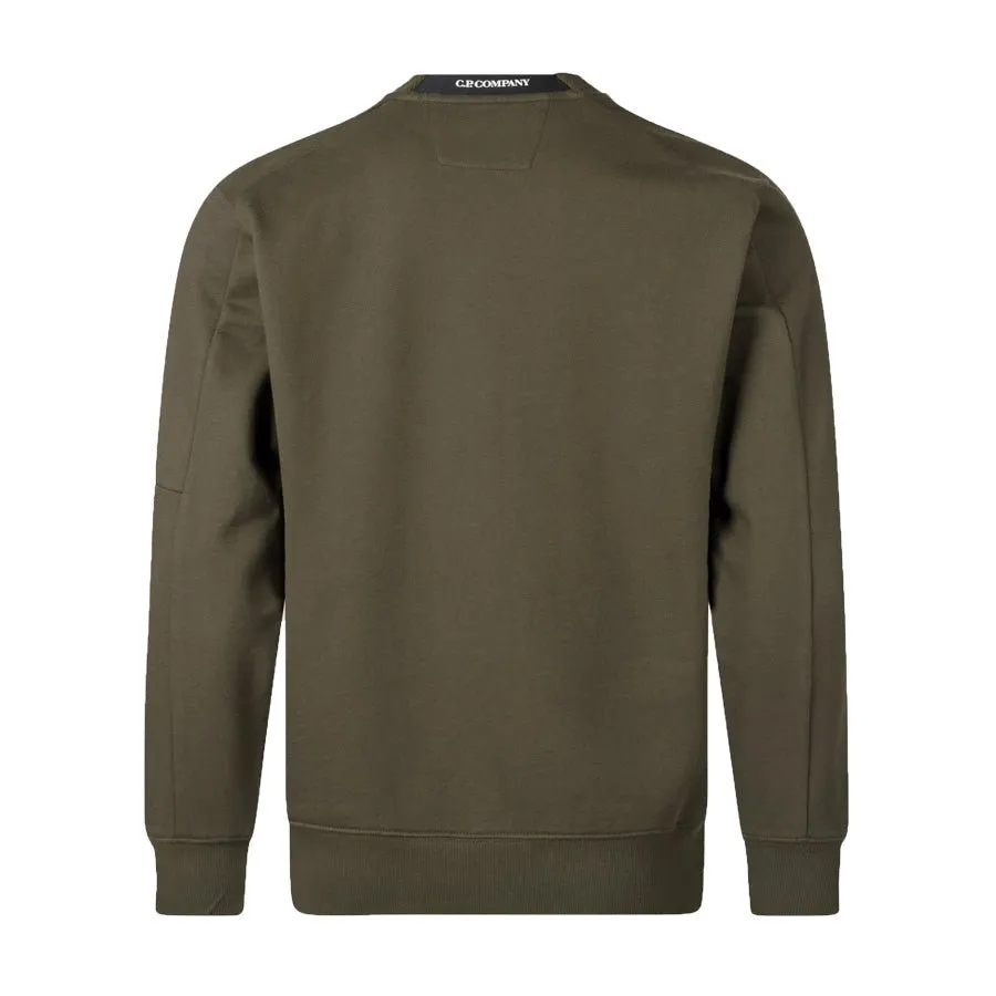 C.P. Company Diagonal Raised Fleece Crew Neck Lens Sweatshirt in Ivy Green