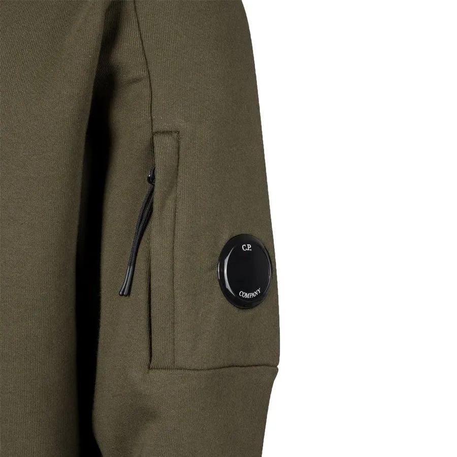 C.P. Company Diagonal Raised Fleece Crew Neck Lens Sweatshirt in Ivy Green
