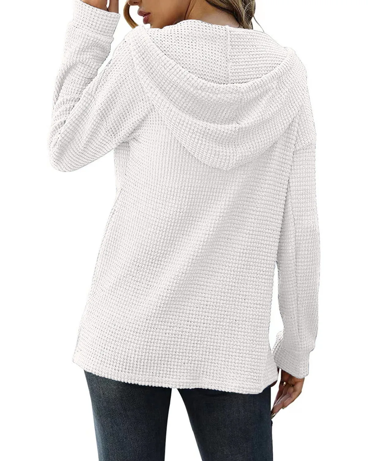 Drawstring Long Sleeve Button Up Hooded Sweatshirt