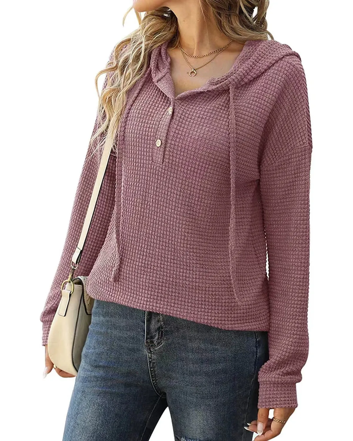 Drawstring Long Sleeve Button Up Hooded Sweatshirt