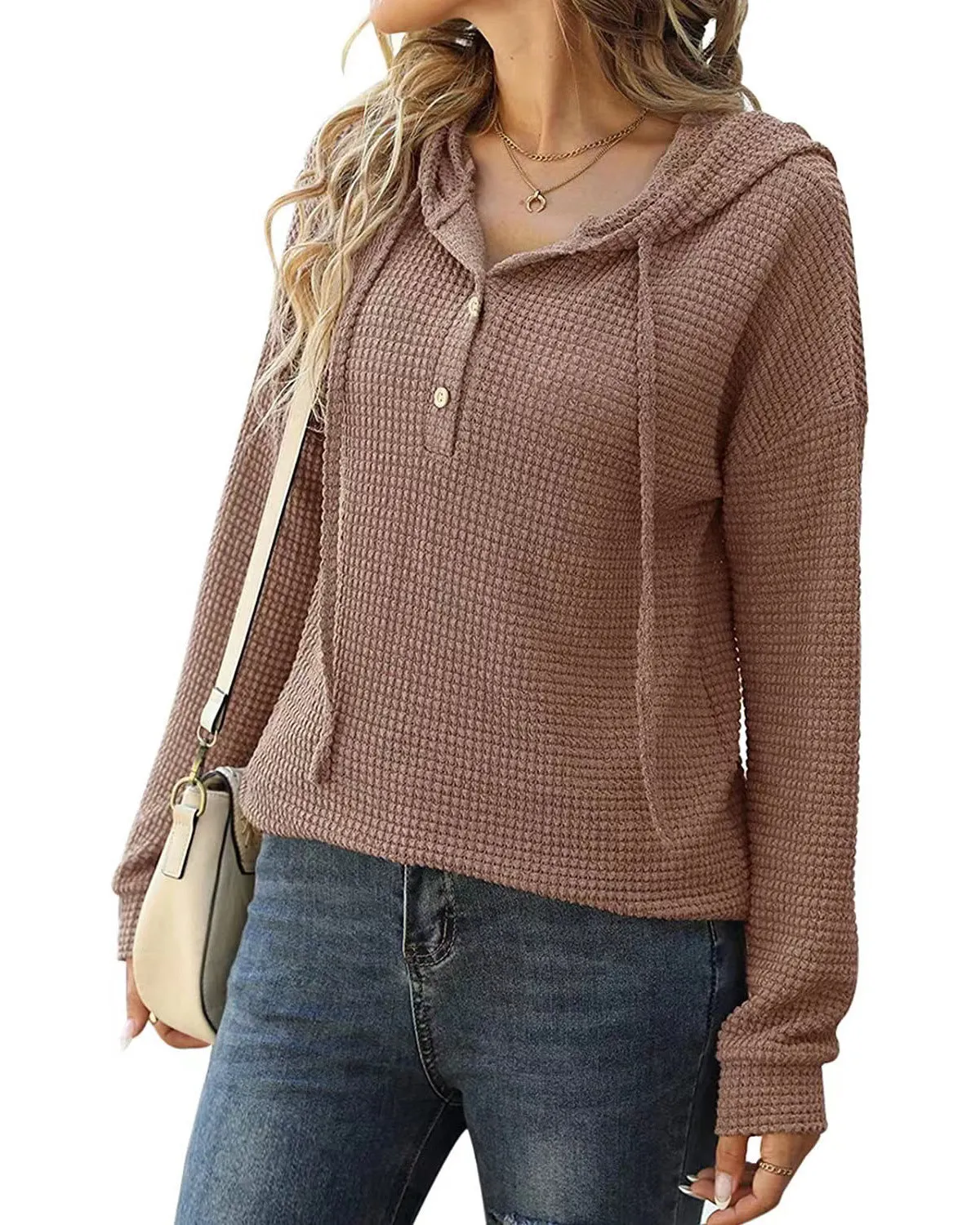 Drawstring Long Sleeve Button Up Hooded Sweatshirt