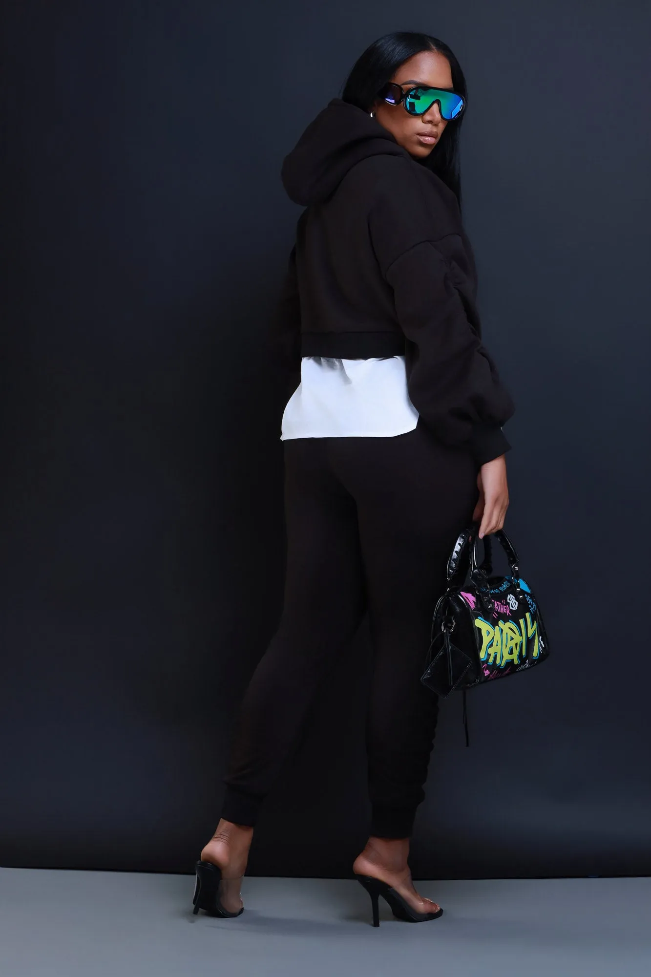 Excuse The Mess Layered Hooded Lounge Set - Black