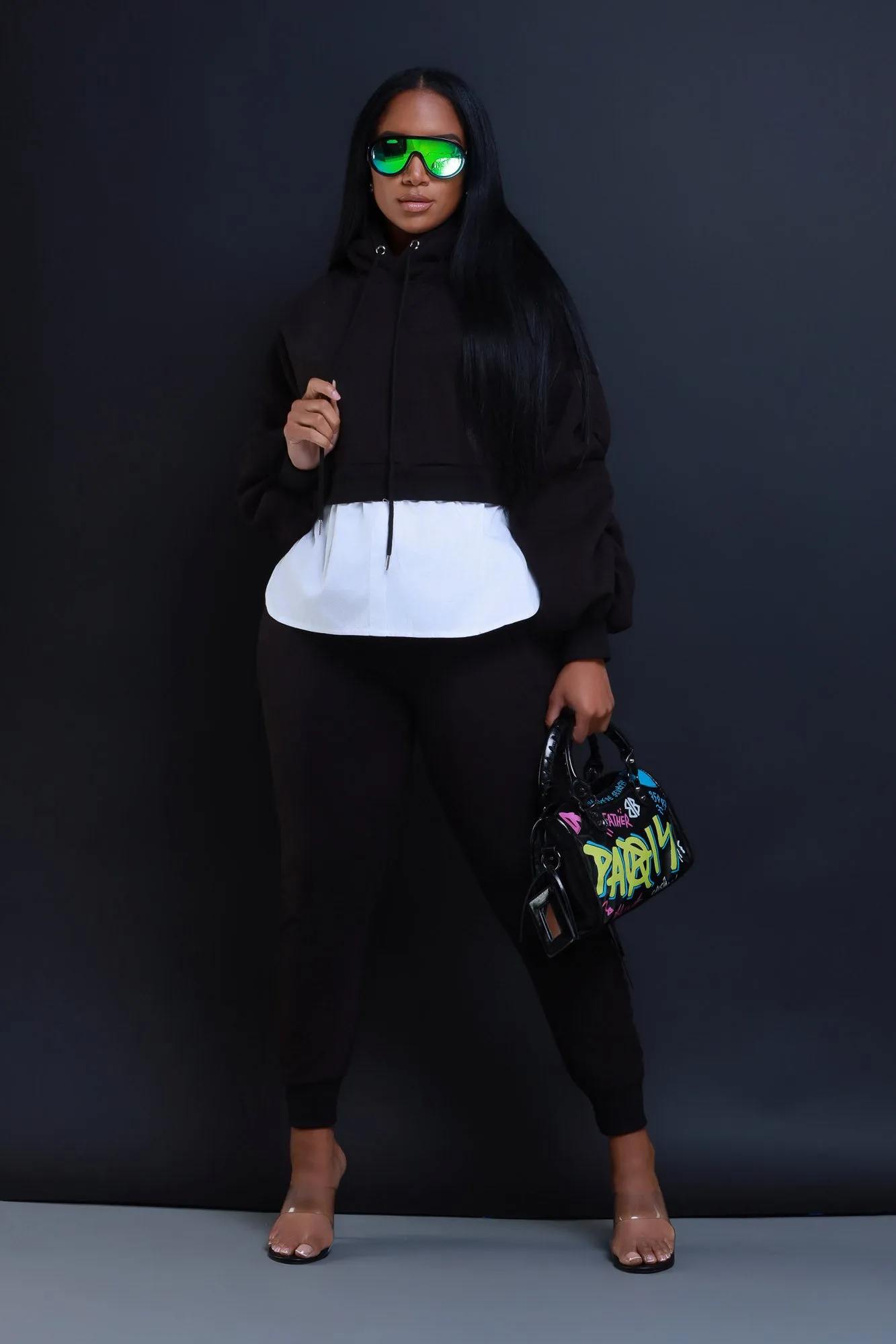 Excuse The Mess Layered Hooded Lounge Set - Black