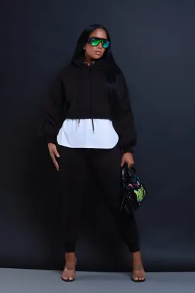 Excuse The Mess Layered Hooded Lounge Set - Black