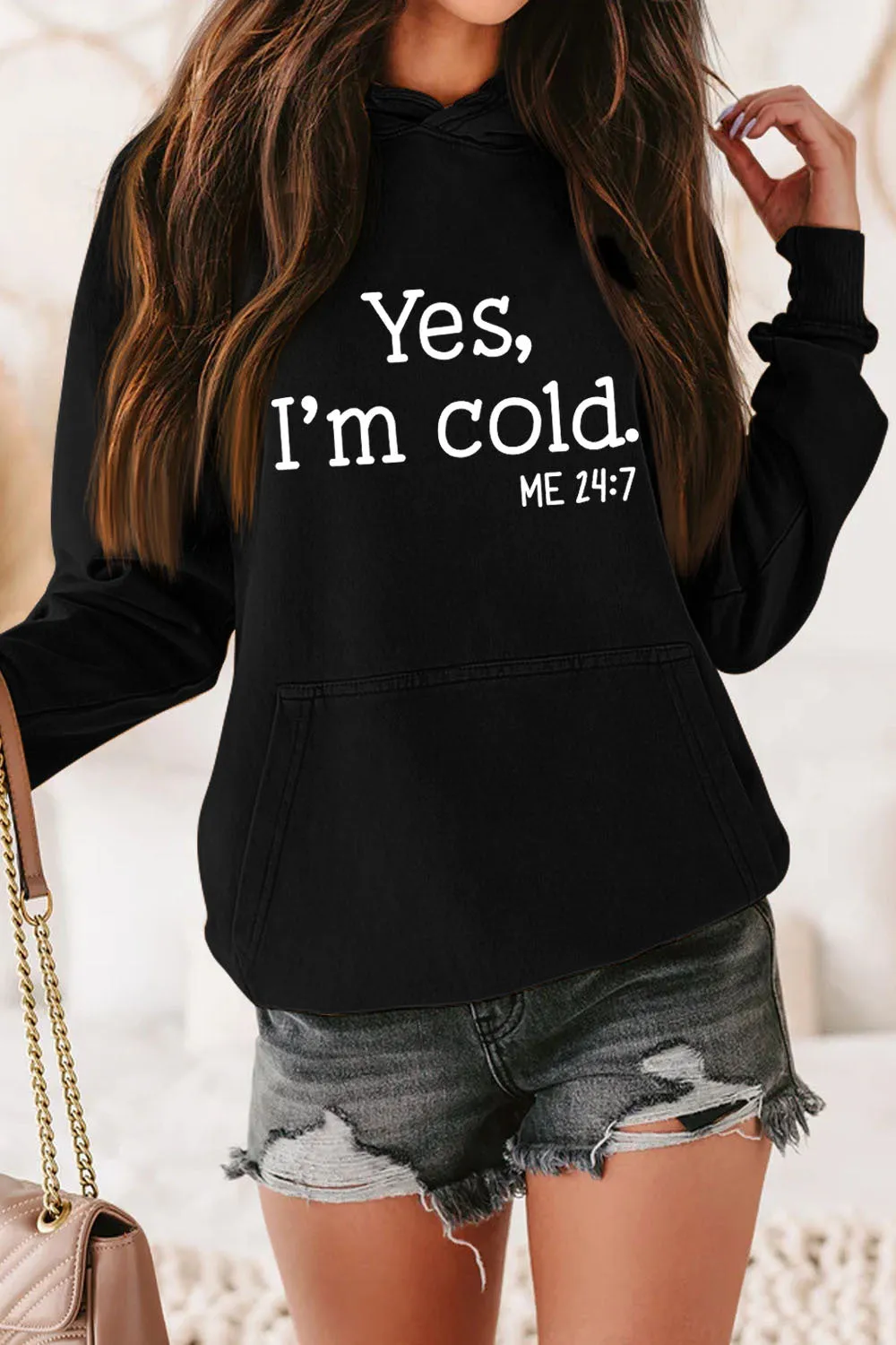 Hooded Long Sleeve Printed Pocketed Solid Sweatshirt
