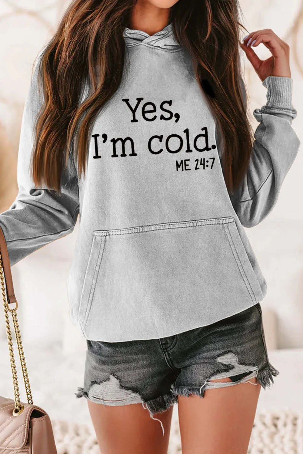 Hooded Long Sleeve Printed Pocketed Solid Sweatshirt