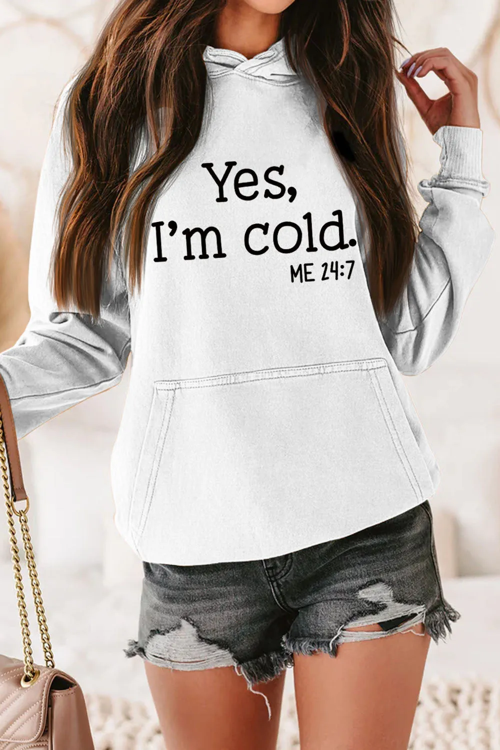 Hooded Long Sleeve Printed Pocketed Solid Sweatshirt