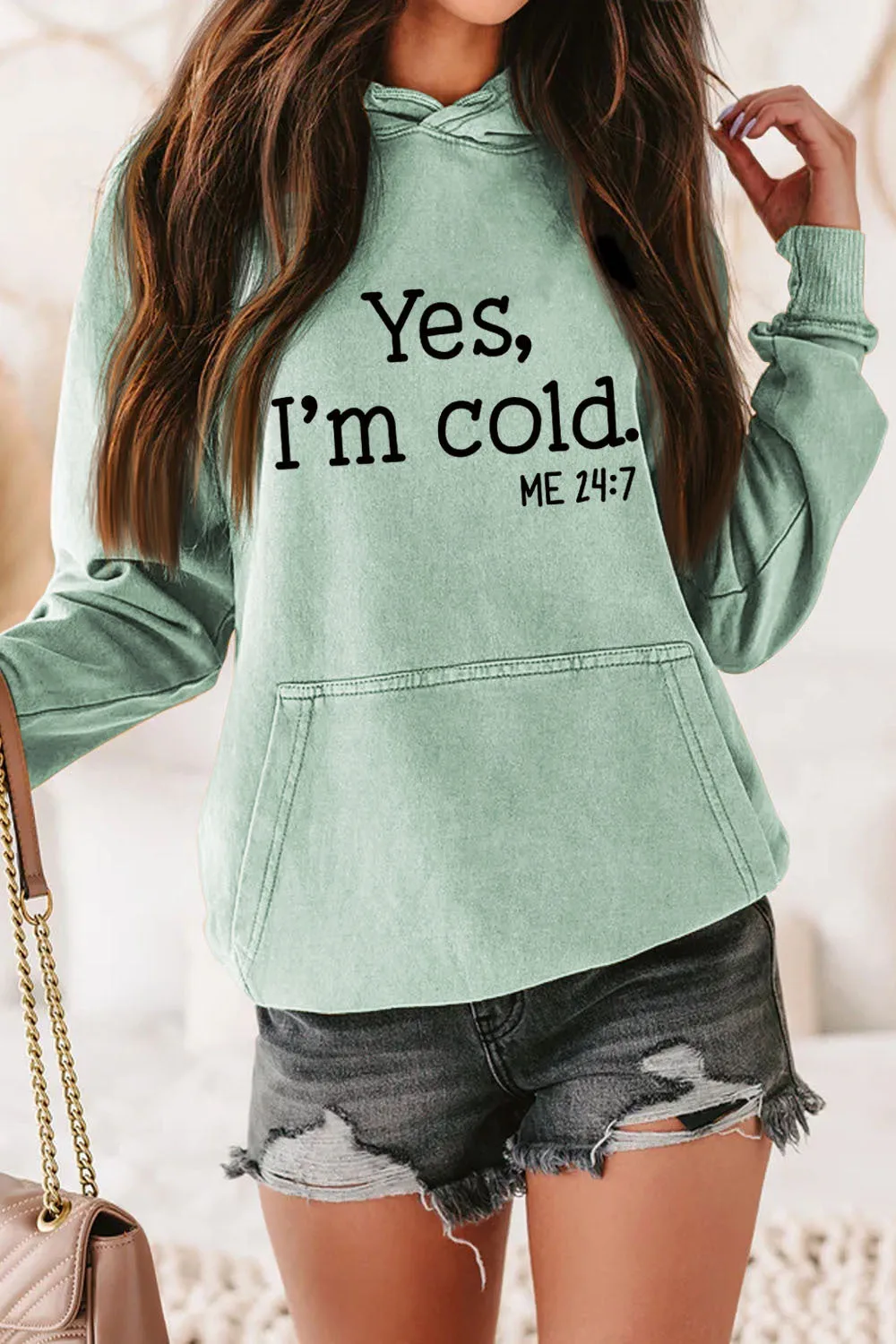Hooded Long Sleeve Printed Pocketed Solid Sweatshirt