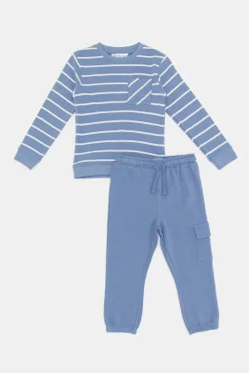 Infant Boys Blue Stripe Jogger Suit (2 Piece)