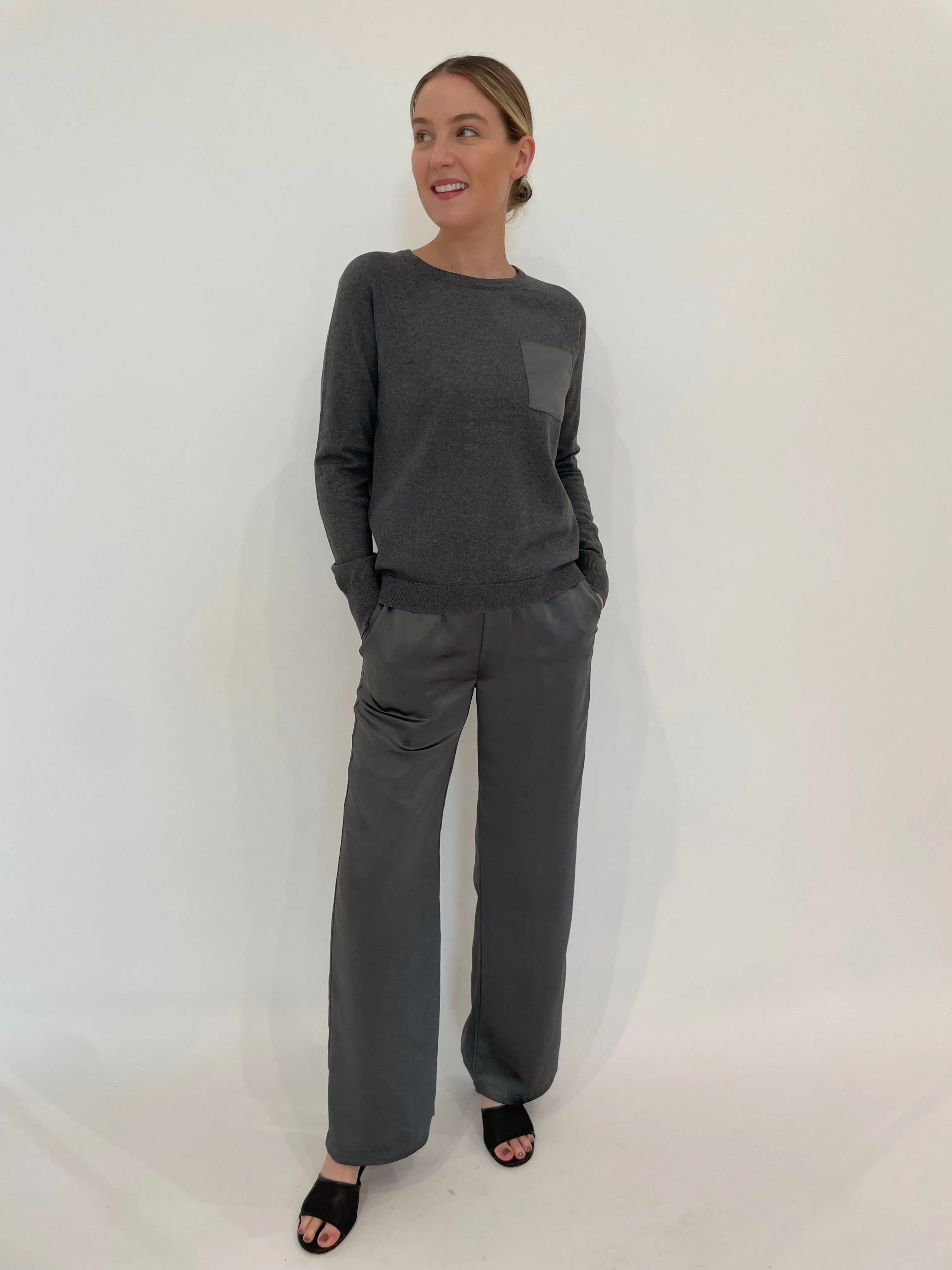Jette Satin Pocket Sweatshirt - Gunmetal