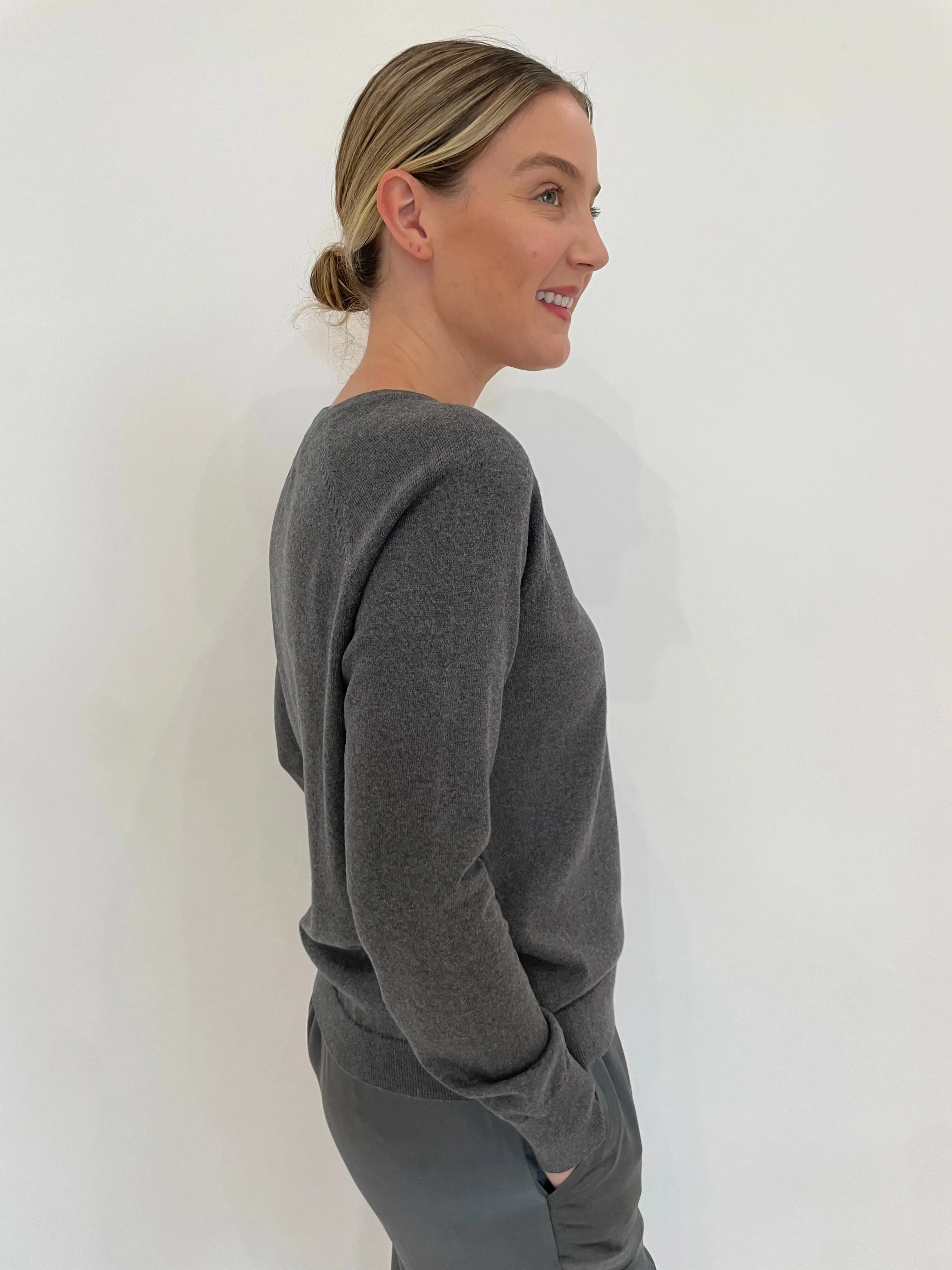 Jette Satin Pocket Sweatshirt - Gunmetal