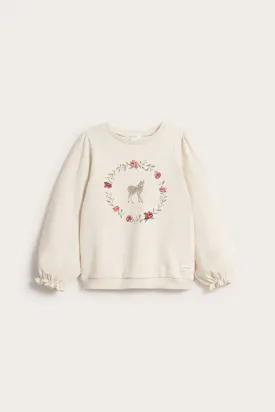 Kids beige floral & deer sweatshirt