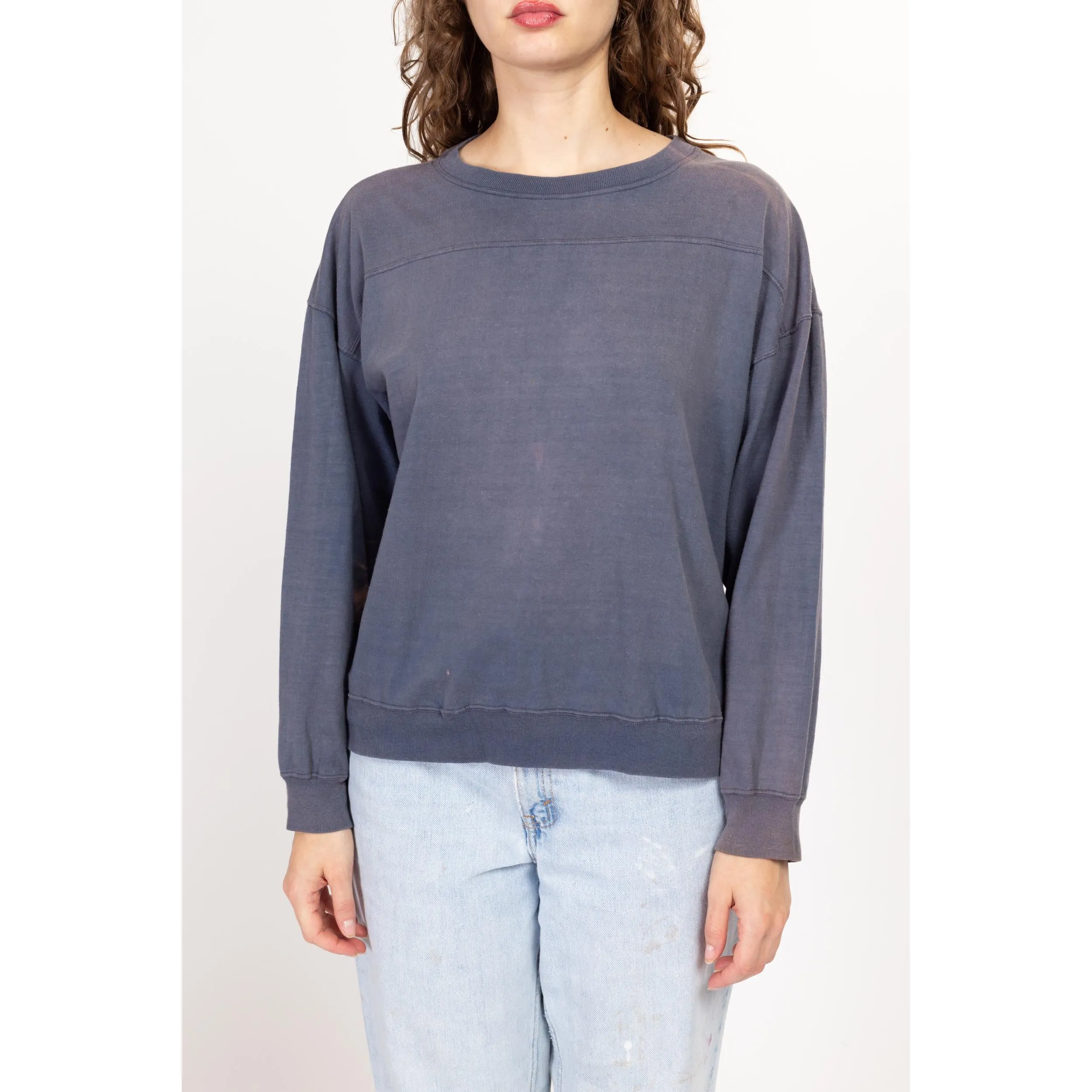 Large 90s Faded Slate Blue Sweatshirt Top