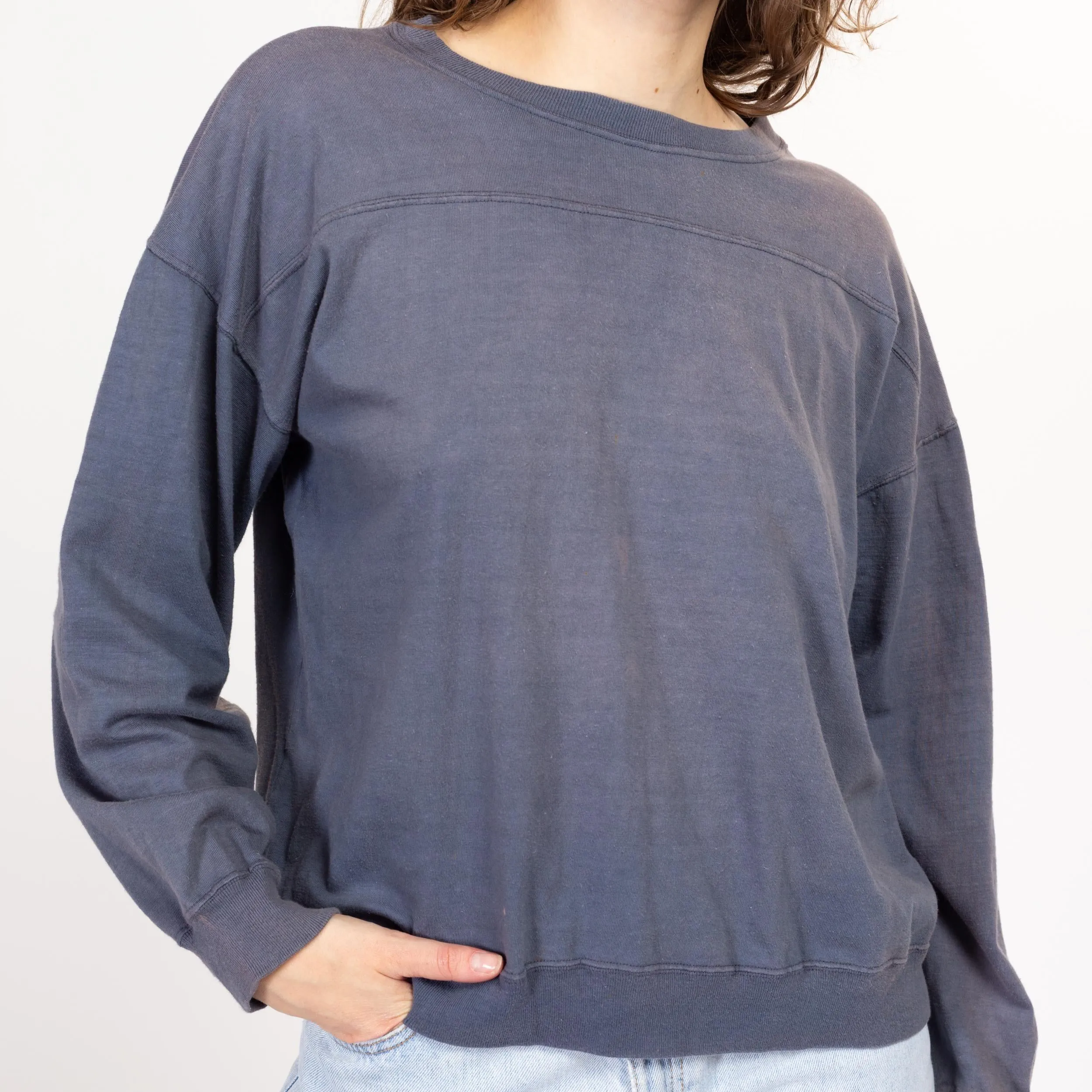 Large 90s Faded Slate Blue Sweatshirt Top