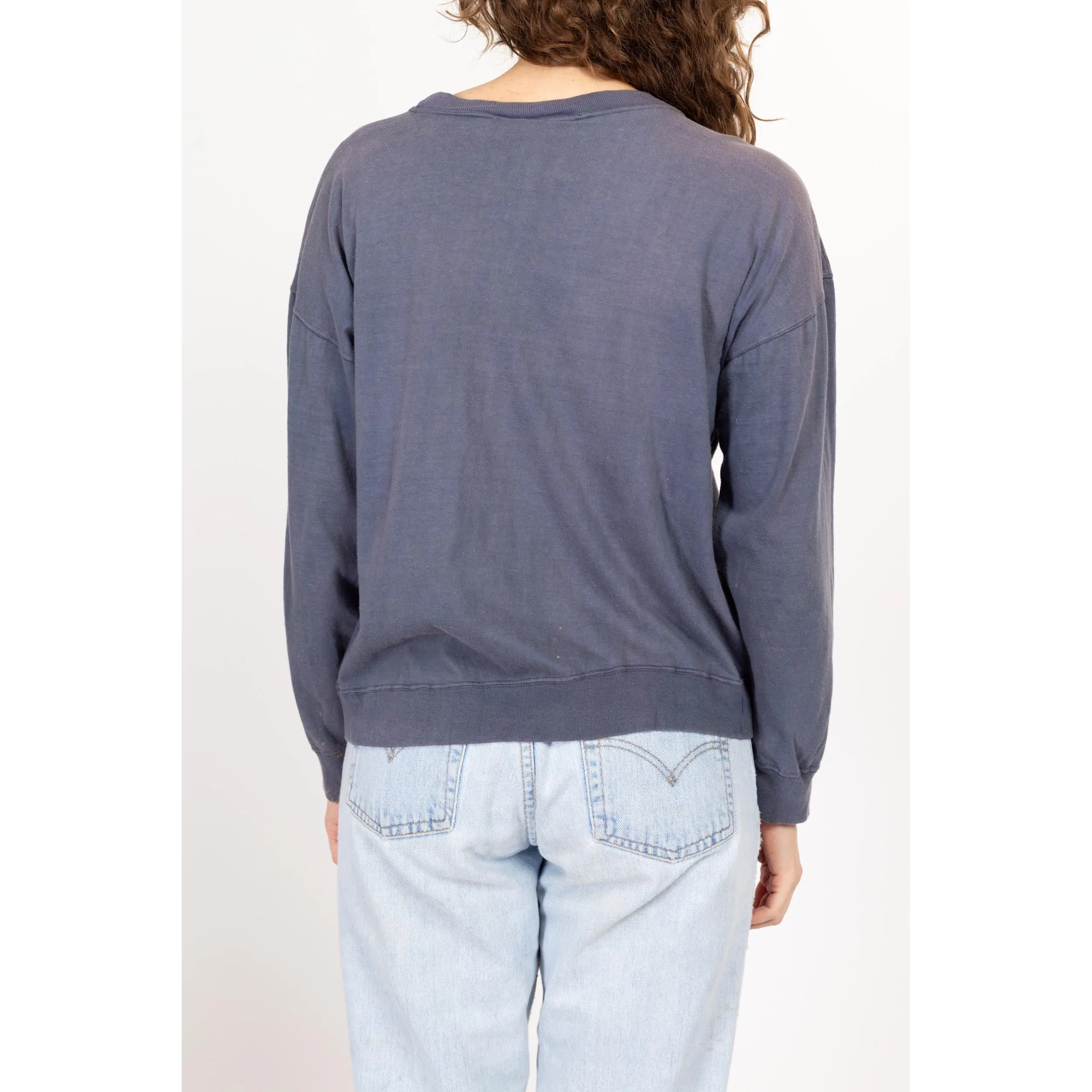 Large 90s Faded Slate Blue Sweatshirt Top