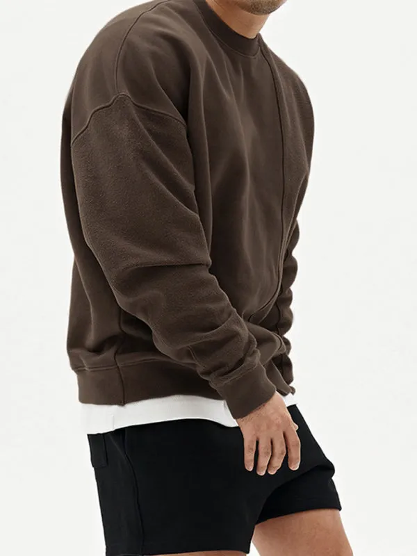 Men's Knitted Stitching Solid Color Casual Crew Neck Sweatshirt