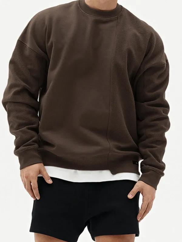 Men's Knitted Stitching Solid Color Casual Crew Neck Sweatshirt