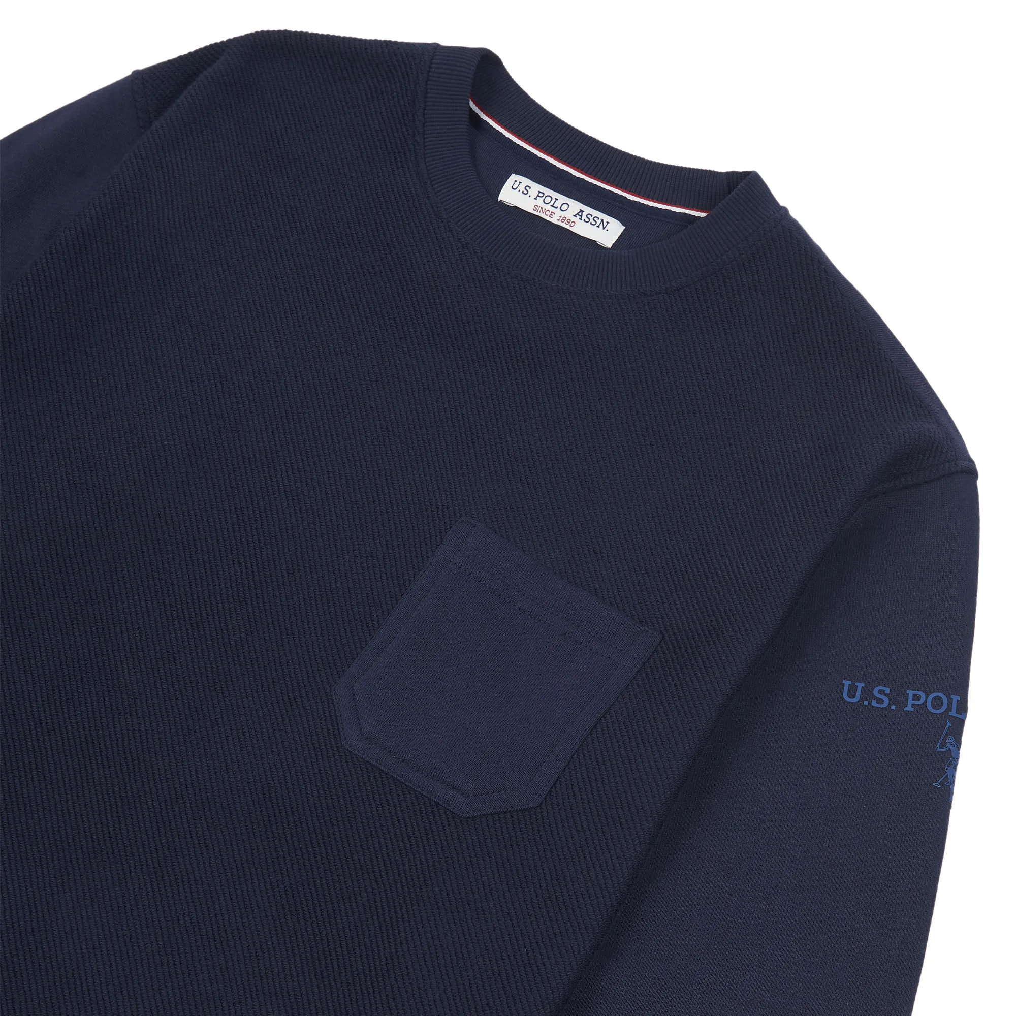 Mens Twill Crew Neck Sweatshirt in Navy Blue