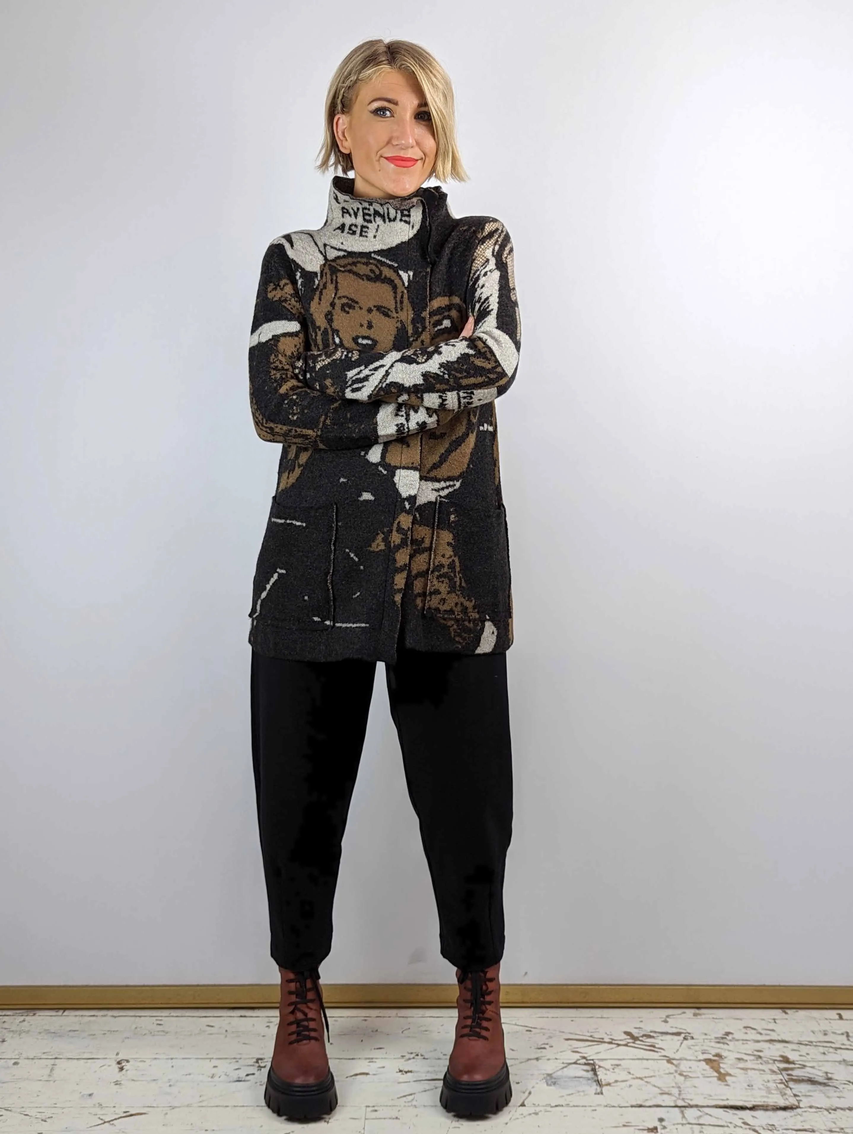 Rundholz 3387105 Long Zip Cardigan - BRONZE JACQUARD