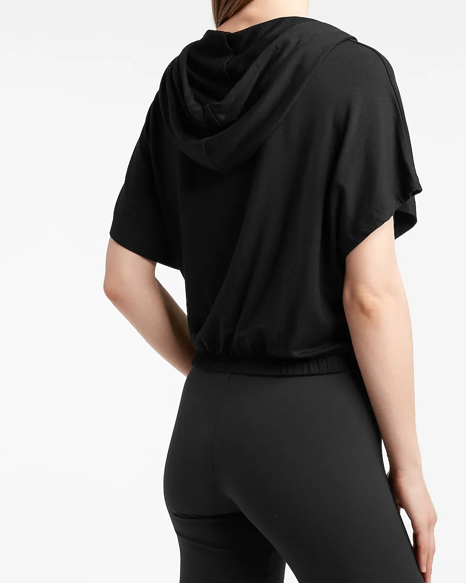 Soft Short Sleeve Hooded Sweatshirt in Pitch Black